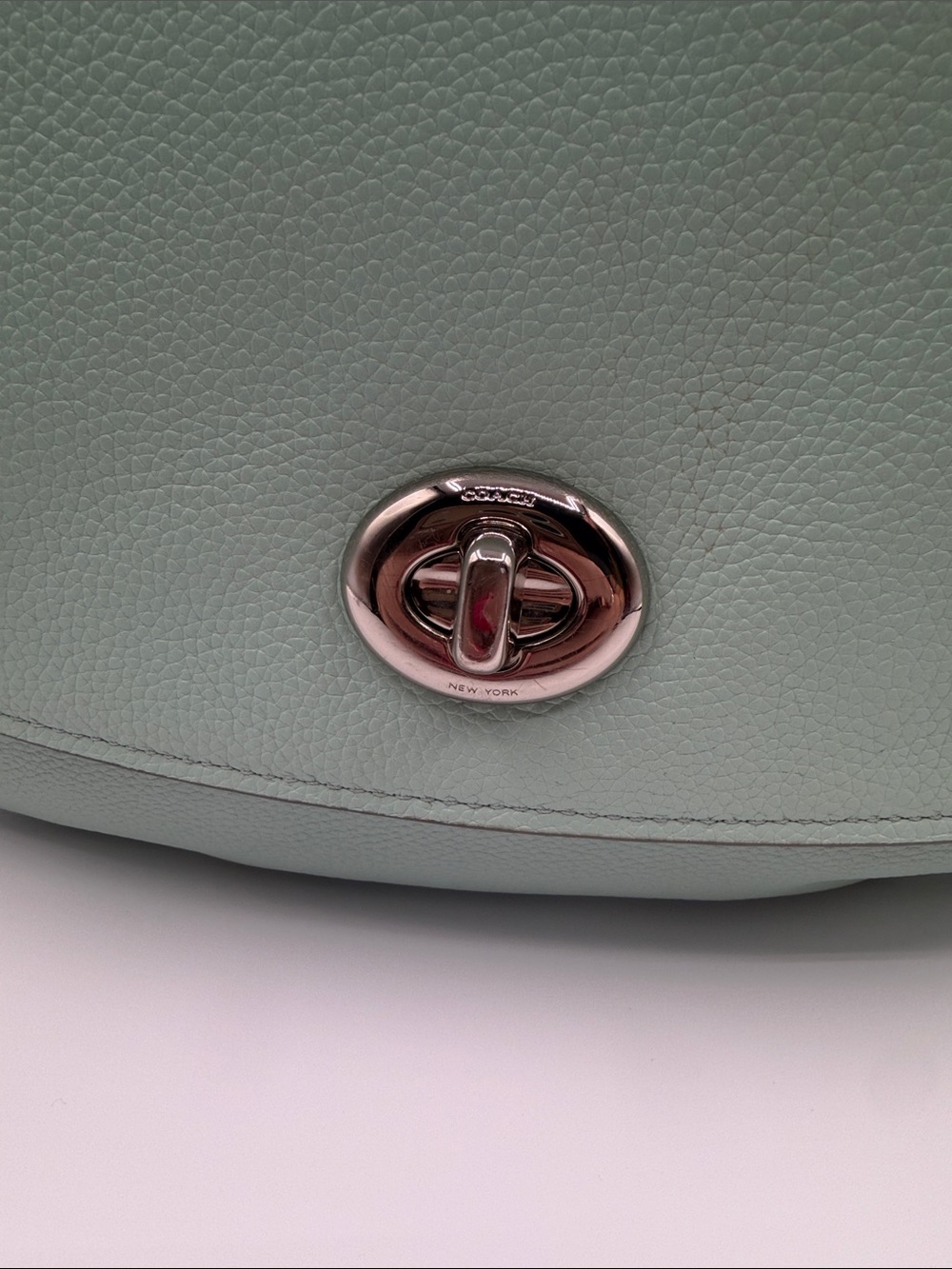 Coach Mint Green Pebbled Leather Shoulder Bag with Turn-Lock - Picture 2 of 11
